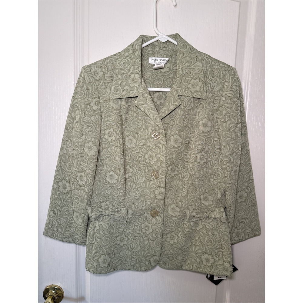 Miss Dorby NWT Sage Green Jacquard Brocade Blazer Size 12 Vintage $80